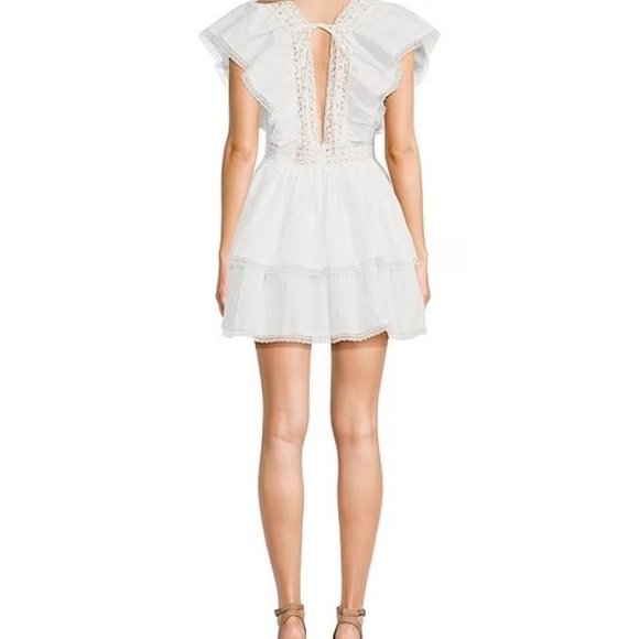 C&V Chelsea & Violet- Lace Square Neck Short Flutter Sleeve Tiered Mini Dress - Picture 2 of 9